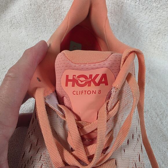 Hoka One One Clifton 8 Orange & Cream Lace-up Women's Running Shoes Size 10B - Picture 11 of 15